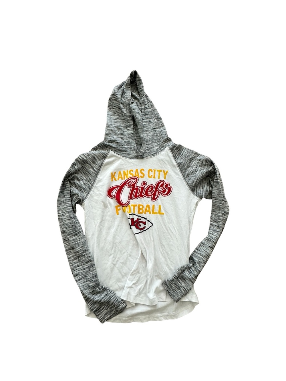 Kansas City Chiefs Hooded Raglan Tee - White & Heather Gray Youth XL